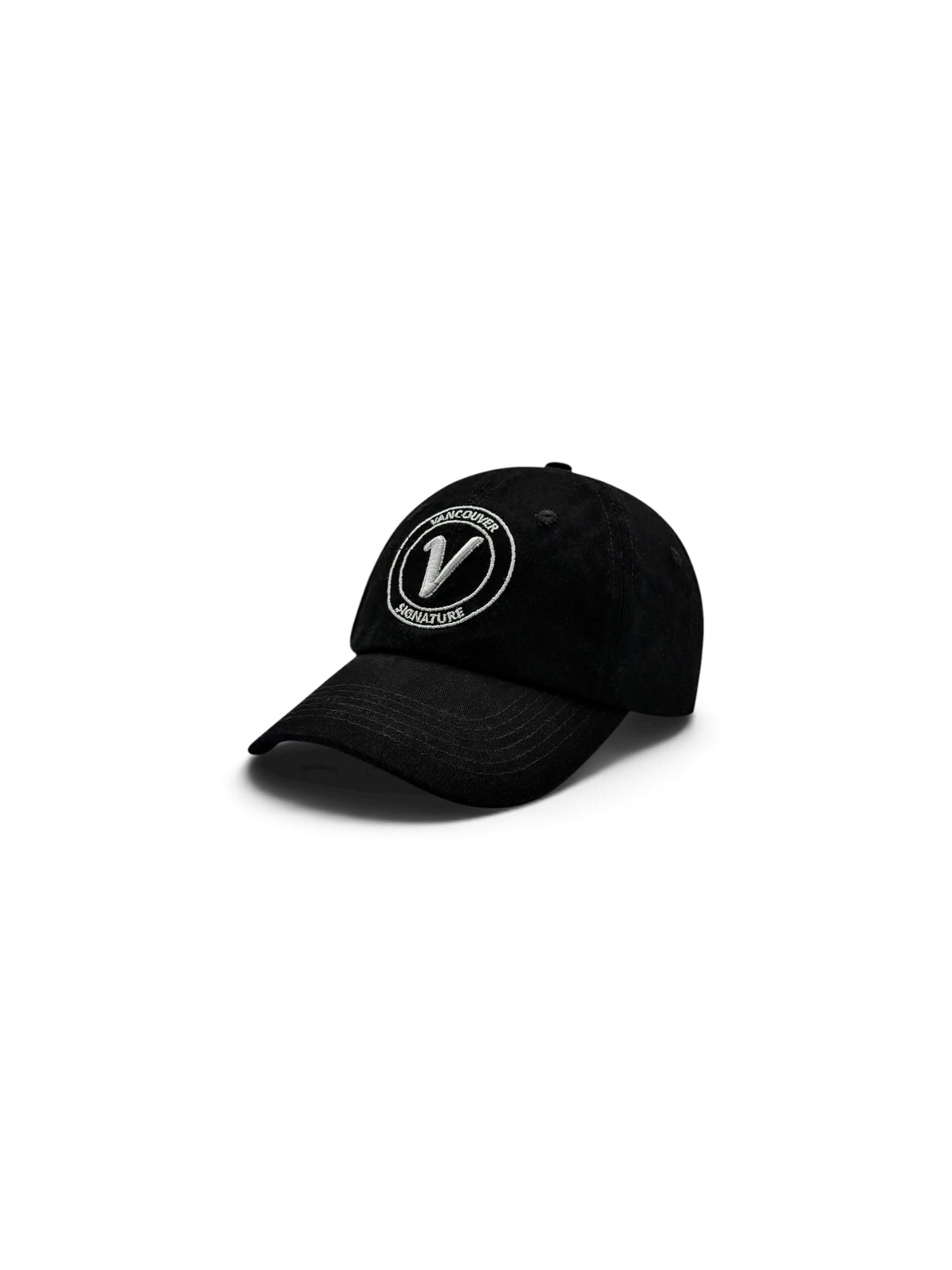 Front view of the black and white Elation relaxed-fit cotton hat by Vancouver Signature