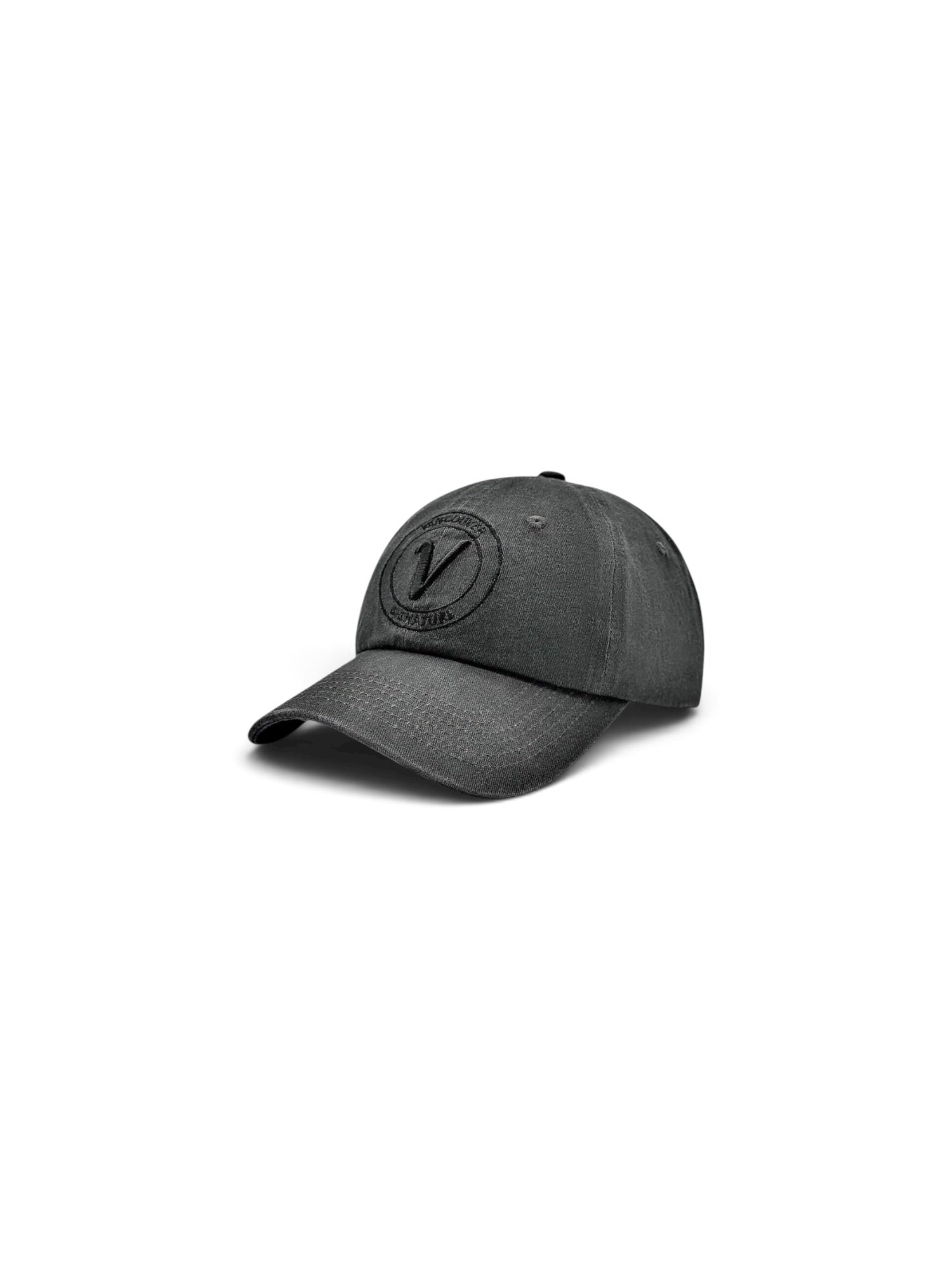 Front view of the charcoal and black Elation relaxed-fit cotton hat by Vancouver Signature