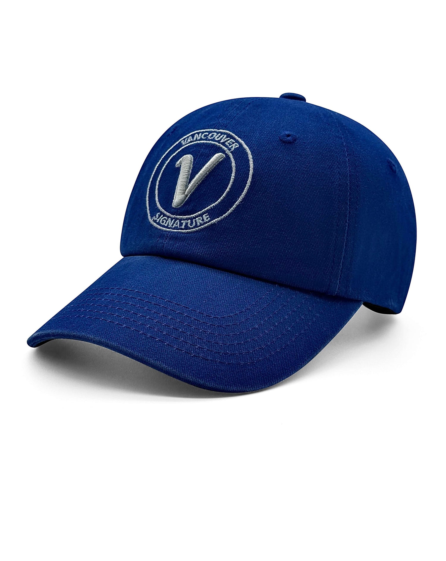Front view of the pacific and white Elation relaxed-fit cotton hat by Vancouver Signature.
