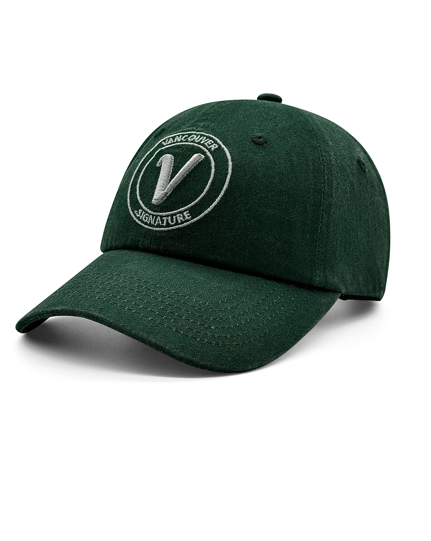 Front view of the pine and white Elation relaxed-fit cotton hat by Vancouver Signature