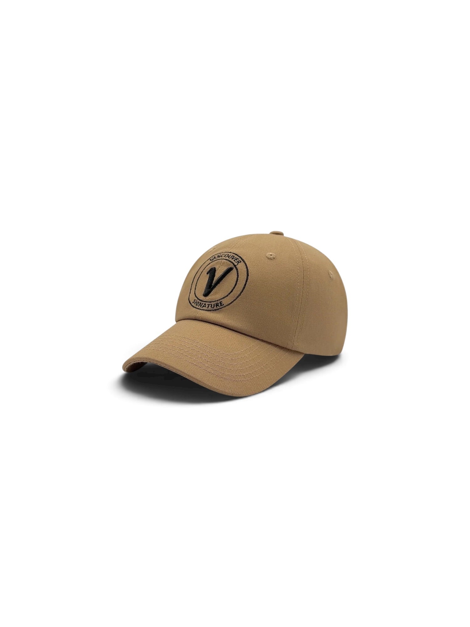 Front view of the sands and black Elation relaxed-fit cotton hat by Vancouver Signature