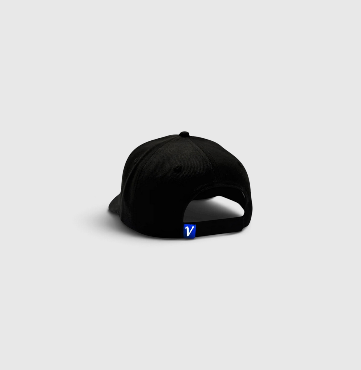 Rear view of the black on black First-Up athleisure adjustable hat showing the adjustable back