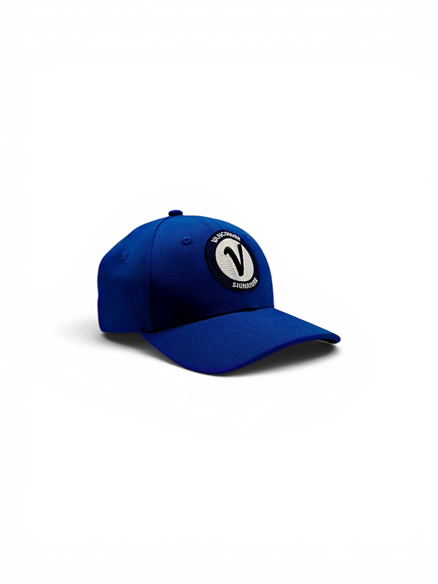 front view of the royal and black First Up lifestyle adjustable hat by Vancouver Signature