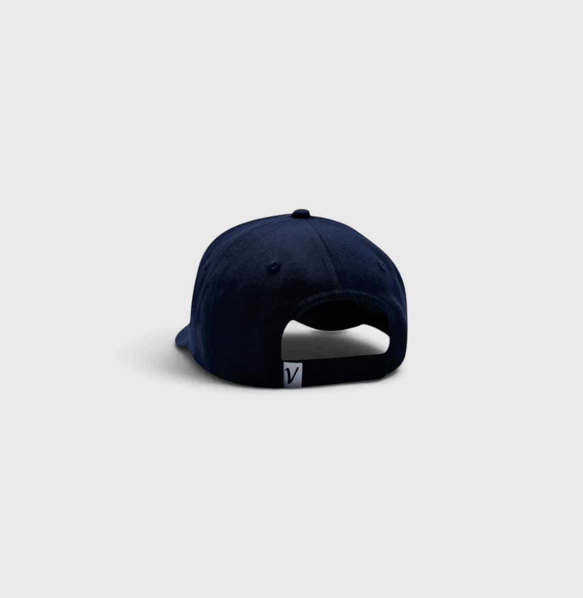 Rear view of the true-navy and black First-Up lifestyle adjustable hat showing the adjustable back