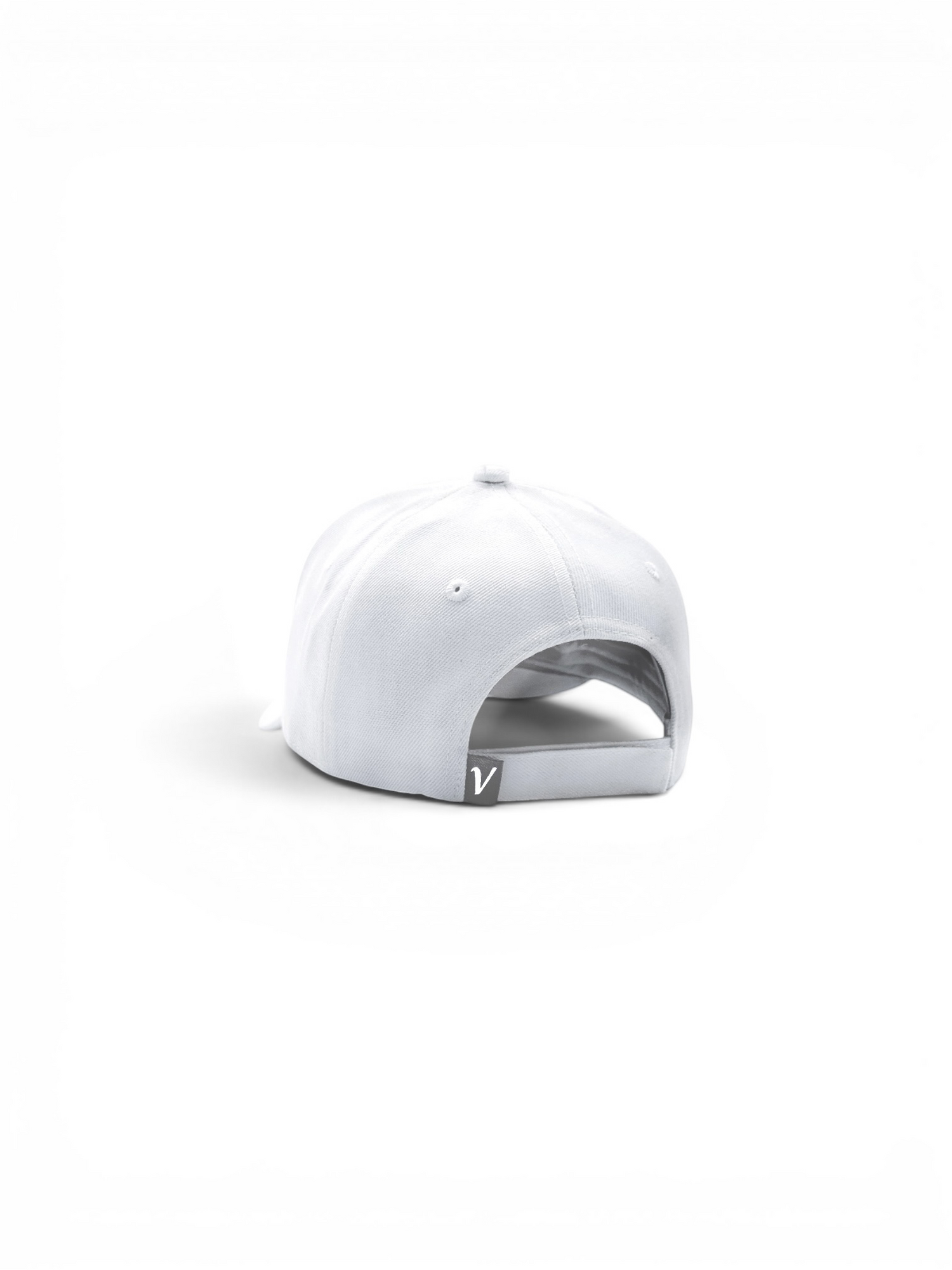 Rear view of the white on white First-Up lifestyle adjustable hat showing the adjustable back
