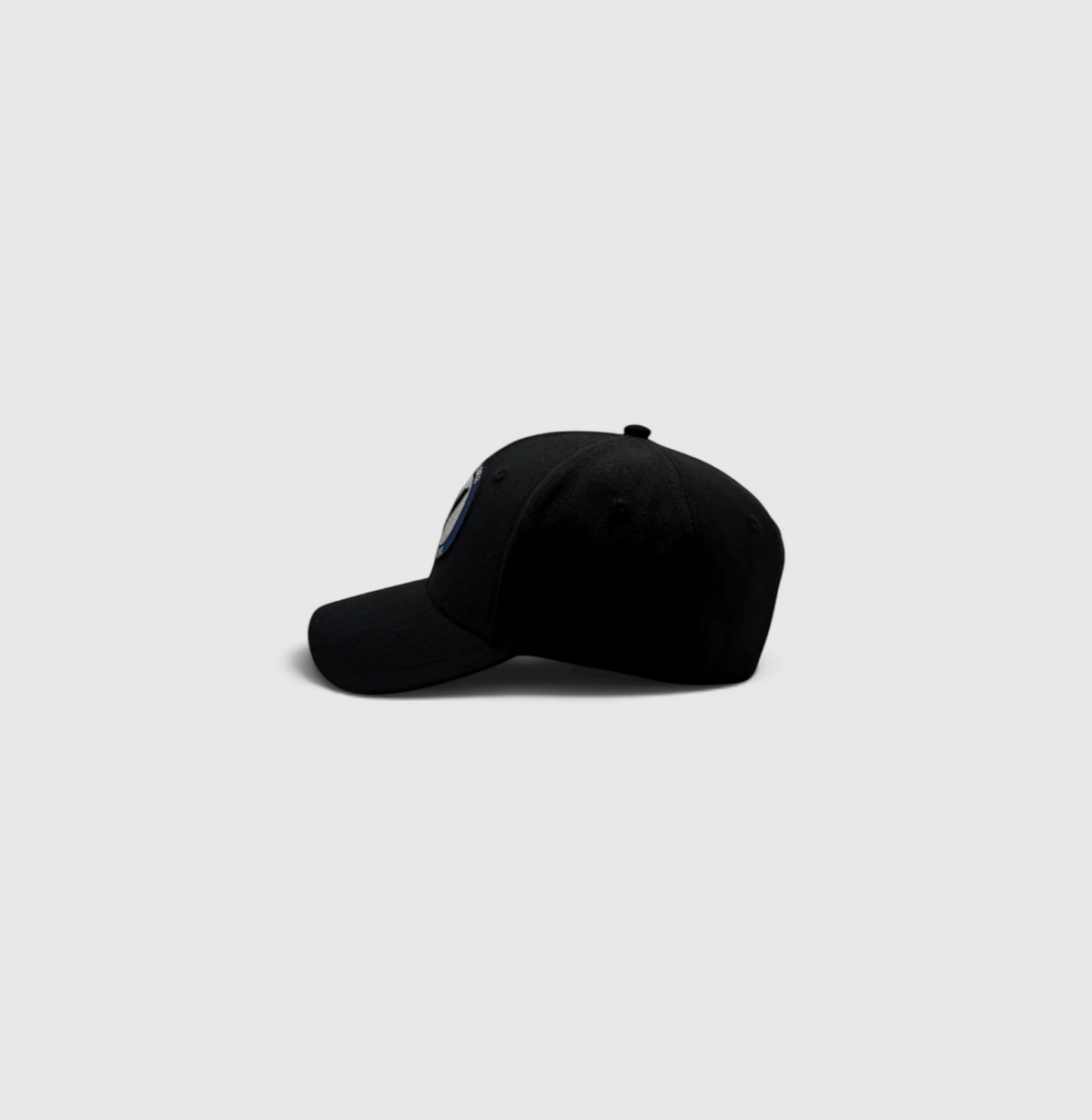 Side view of the black and black Listo premium structured hat by Vancouver Signature