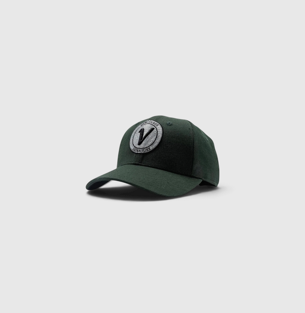 Front view of the canopy and black Listo premium structured hat by Vancouver Signature