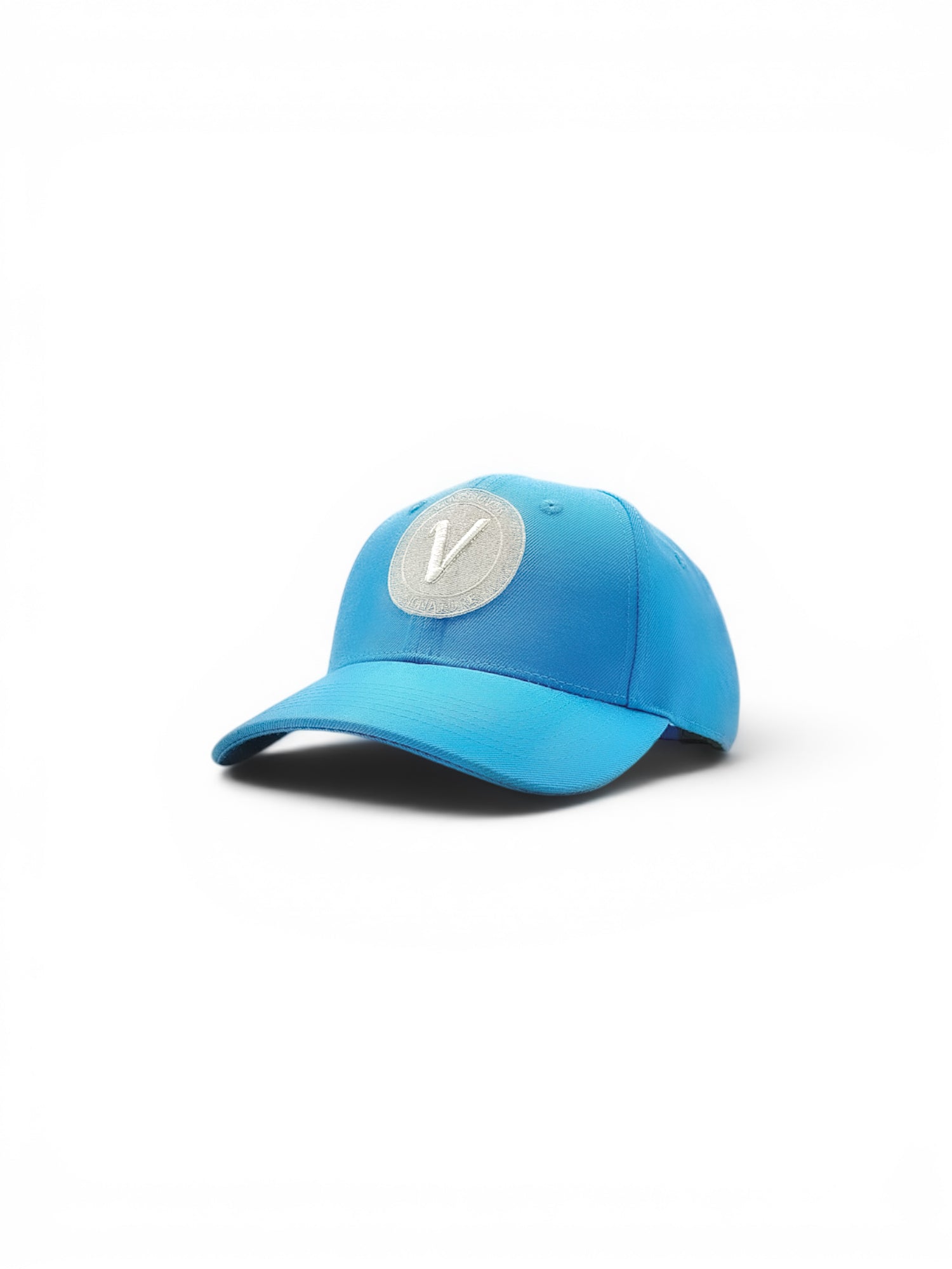 Front view of the lagoon and white Listo premium structured hat by Vancouver Signature