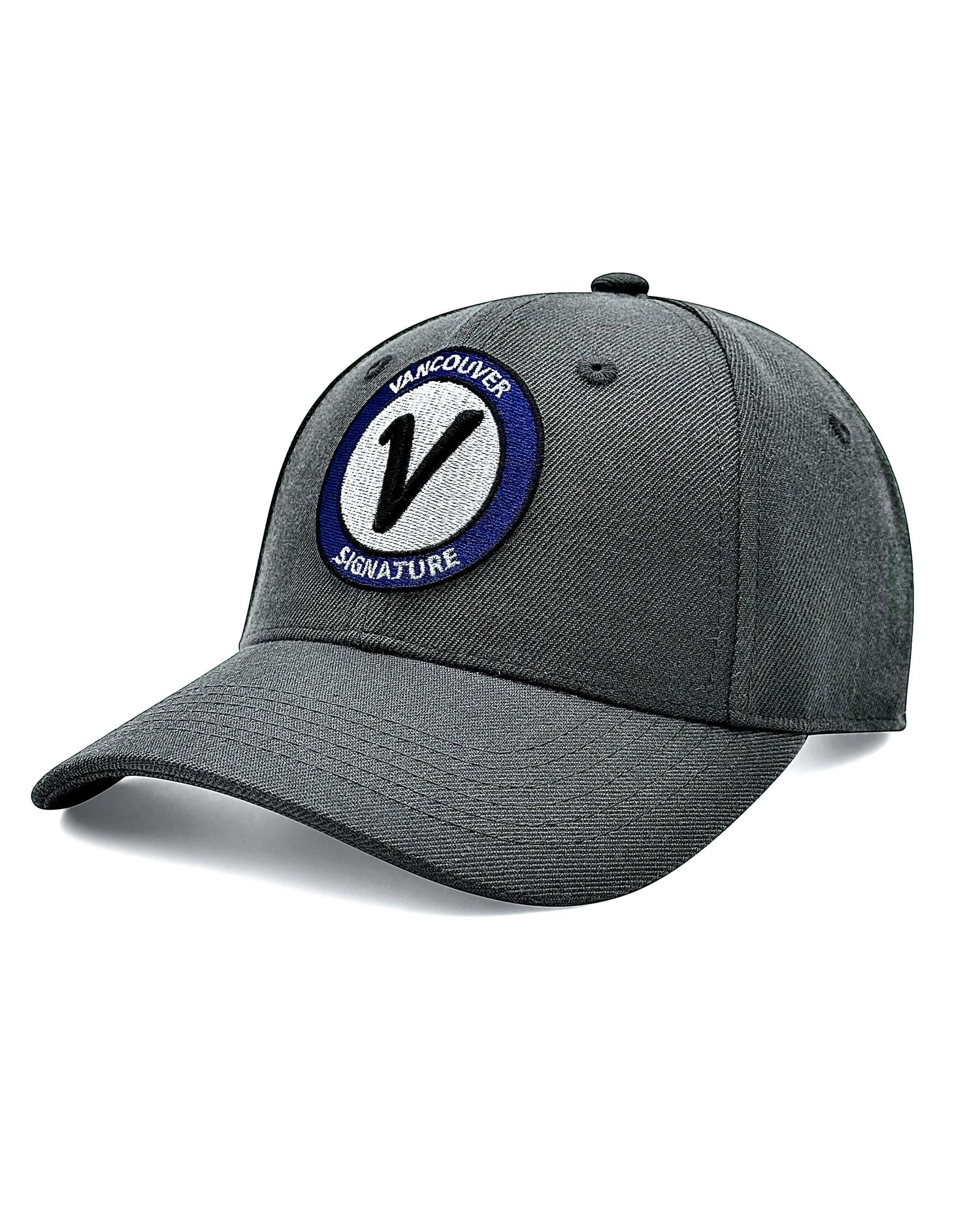 Front view of the stone and black Listo premium structured hat by Vancouver Signature