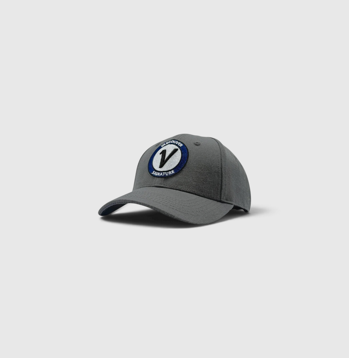 Front view of the stone and black Listo premium structured hat by Vancouver Signature