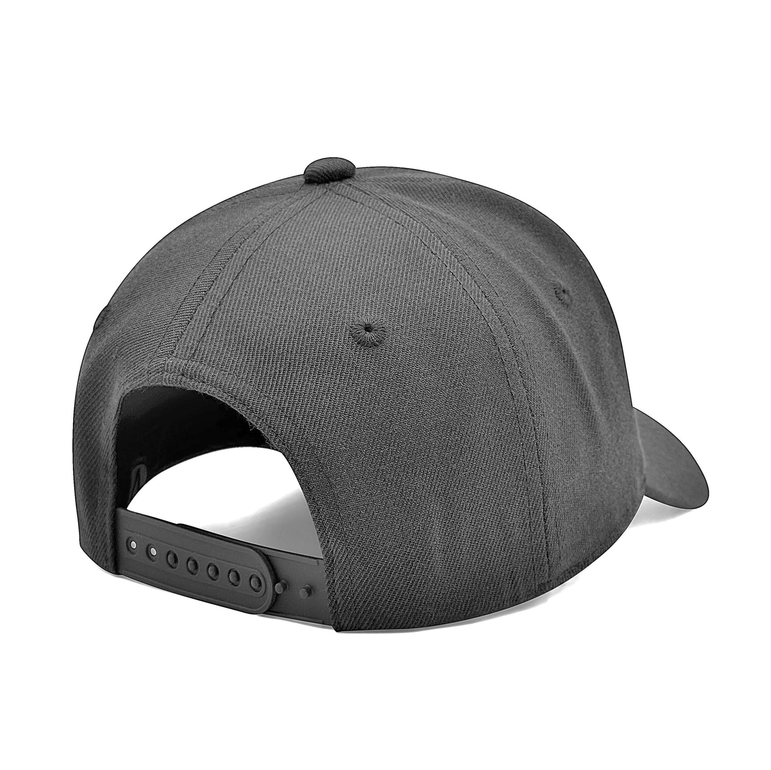 Rear view of the stone and black Listo premium hat showing the adjustable snapback