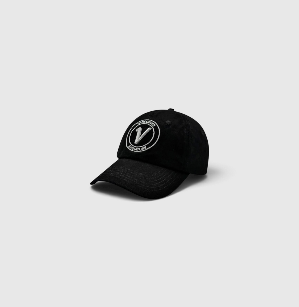 Front view of the black and white Elation relaxed-fit cotton hat by Vancouver Signature