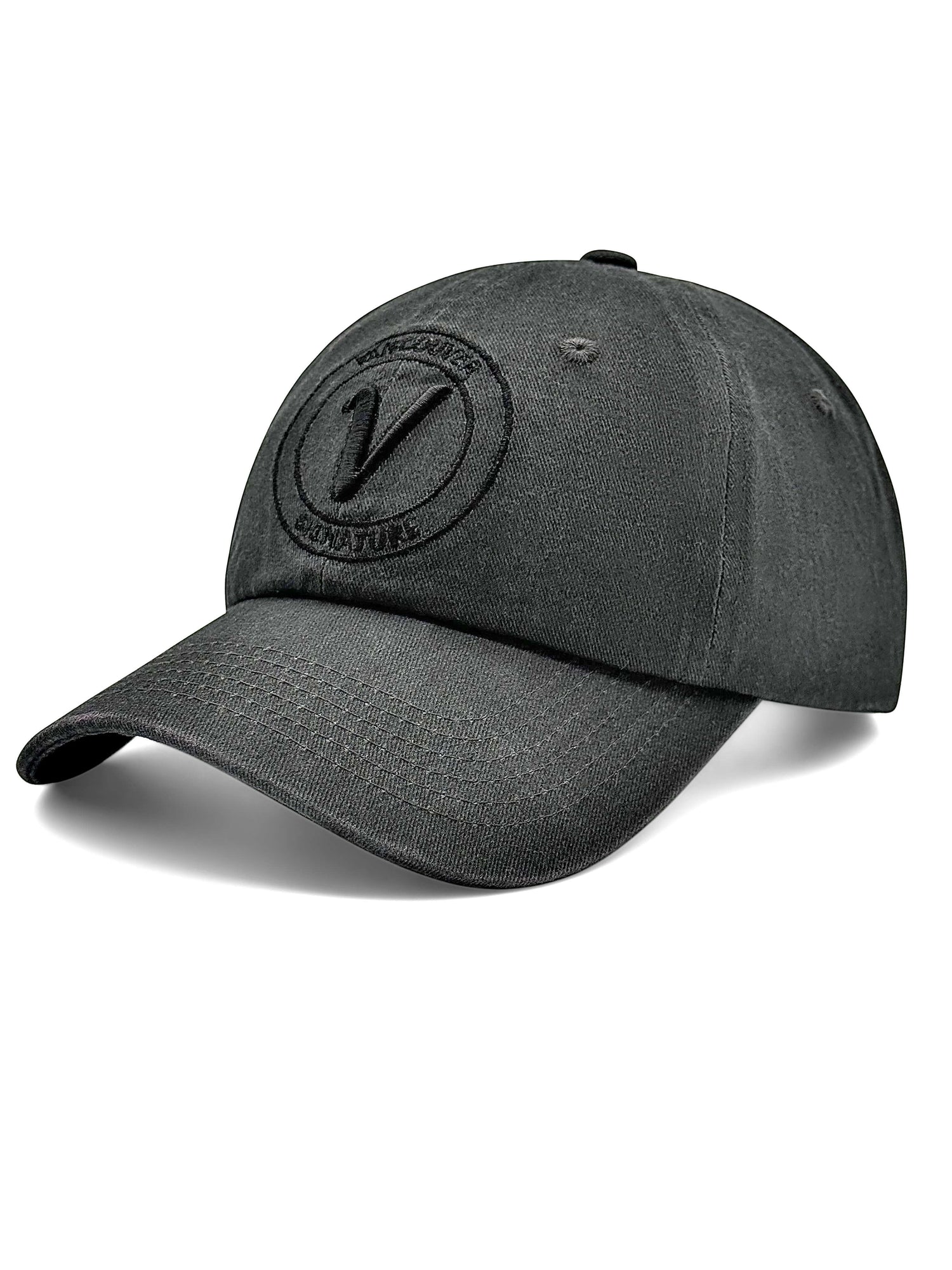 Front view of the charcoal and black Elation relaxed-fit cotton hat by Vancouver Signature