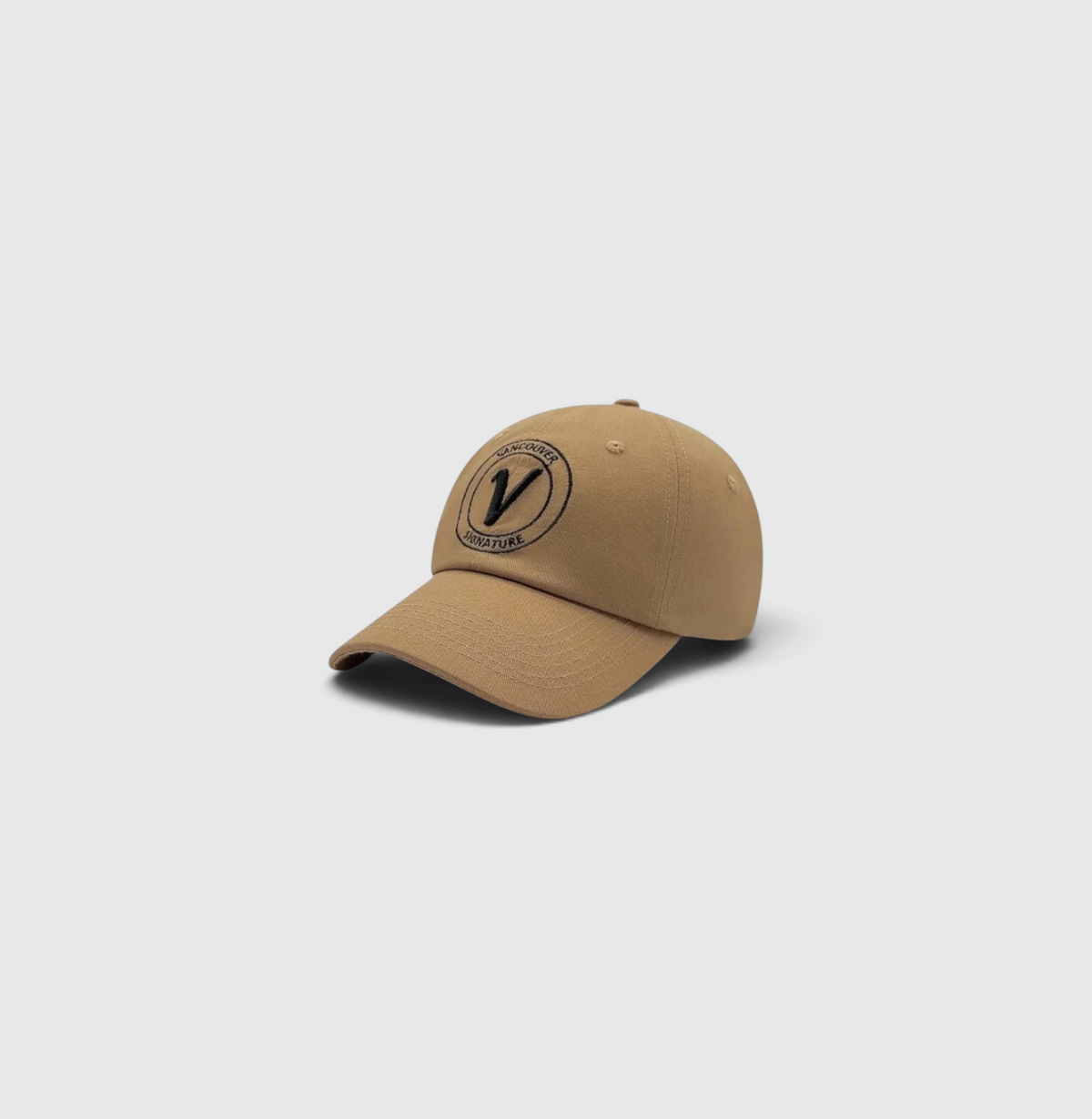 Front view of the sands and black Elation relaxed-fit cotton hat by Vancouver Signature