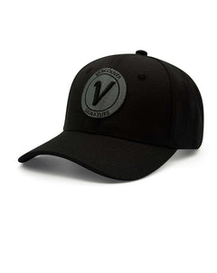 front view of the black on black First Up athleisure adjustable hat by Vancouver Signature