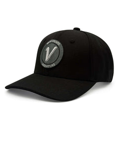 front view of the black and white First Up athleisure adjustable hat by Vancouver Signature
