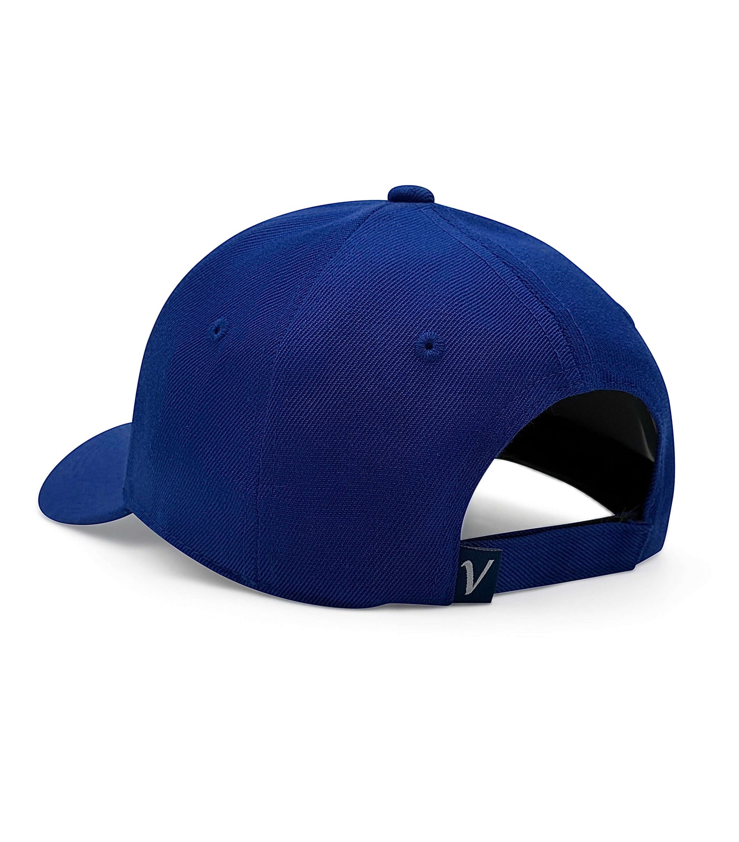 Rear view of the royal and black First-Up athleisure adjustable hat showing the adjustable back