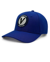 front view of the royal and black First Up athleisure adjustable hat by Vancouver Signature