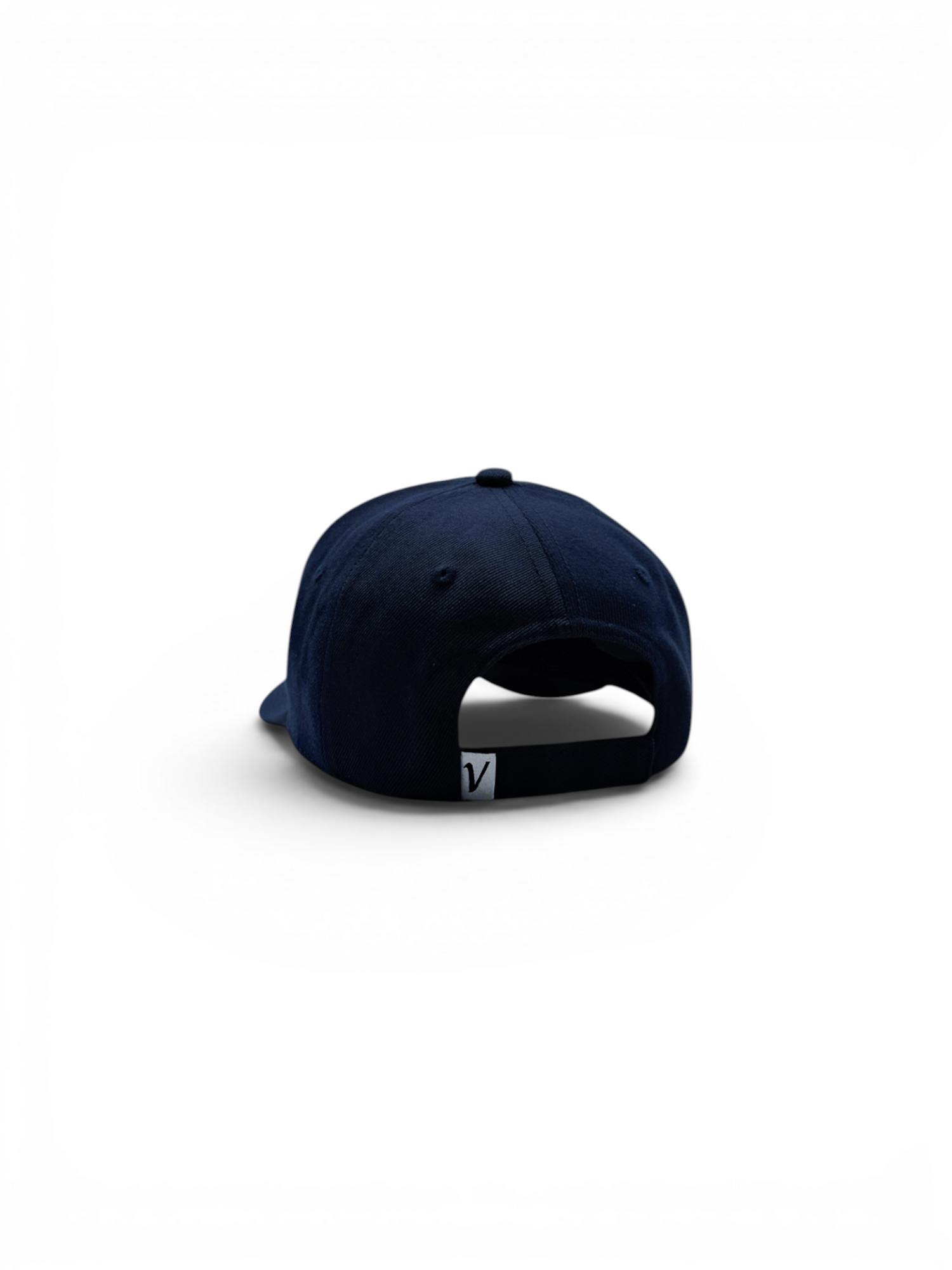 Rear view of the true-navy and black First-Up lifestyle adjustable hat showing the adjustable back