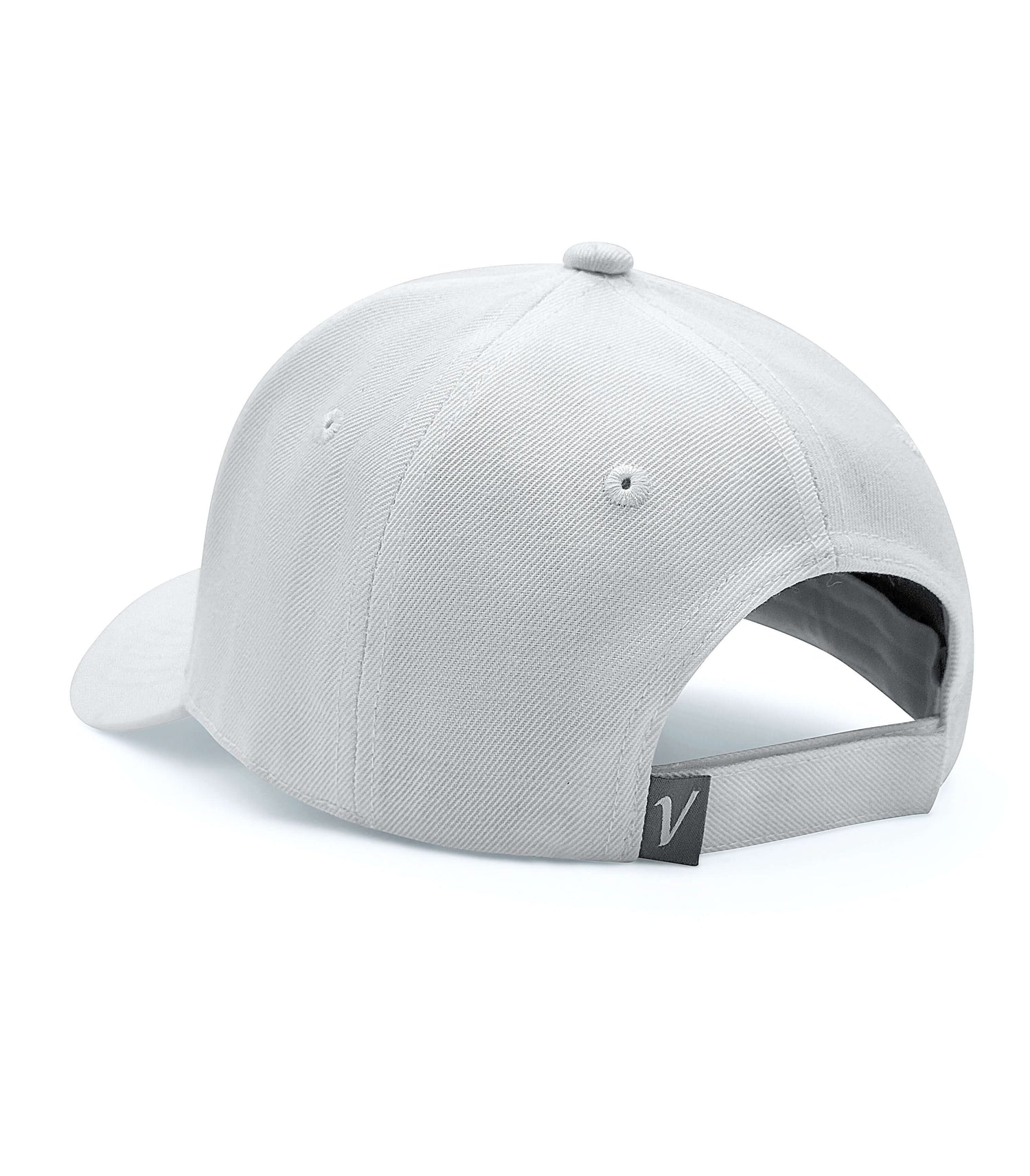 Rear view of the white on white First-Up athleisure adjustable hat showing the adjustable back
