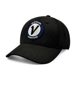 Front view of the black and black Listo premium structured hat by Vancouver Signature