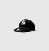 Front view of the black and black Listo premium structured hat by Vancouver Signature