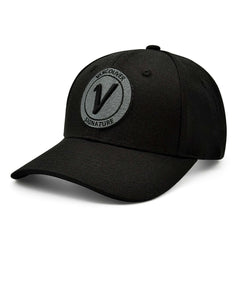 Front view of the onyx and black Listo premium structured hat by Vancouver Signature